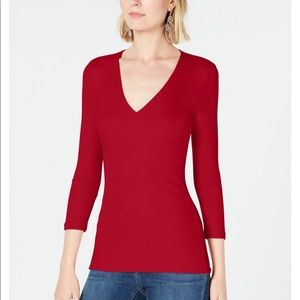 INC Ribbed V Neck Top